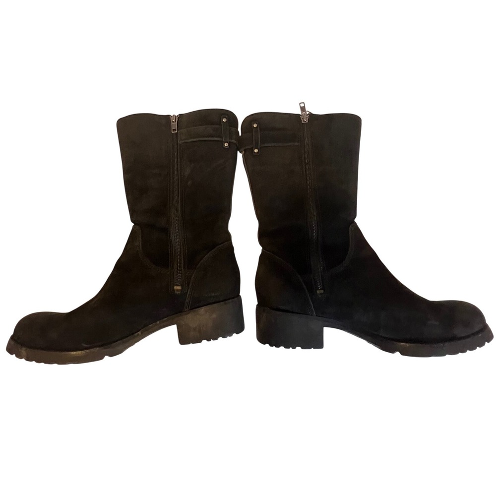 UGG Australia Boots Womens 8 Black Suede Shearling Lined Buckle Moto Lug Sole - Picture 8 of 13